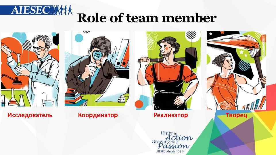 Role of team member Исследователь Координатор Реализатор Творец 