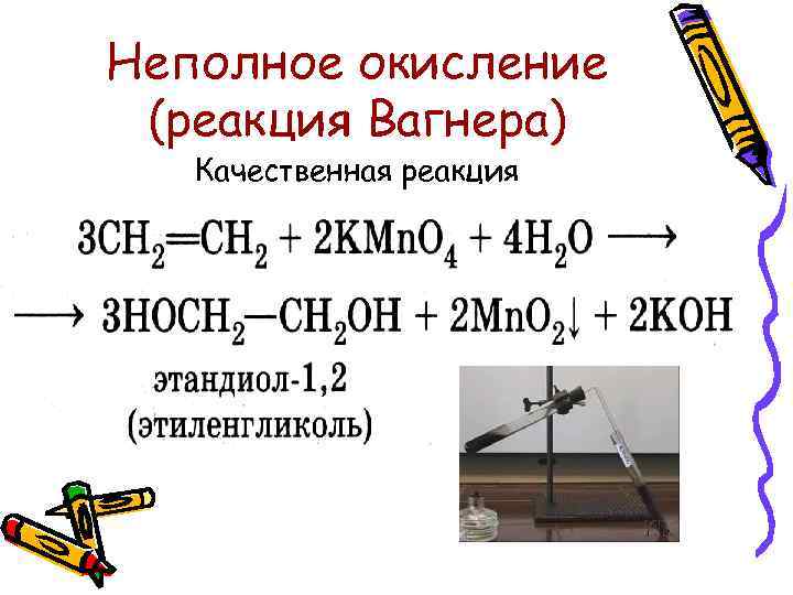 Неполное окисление (реакция Вагнера) Качественная реакция 