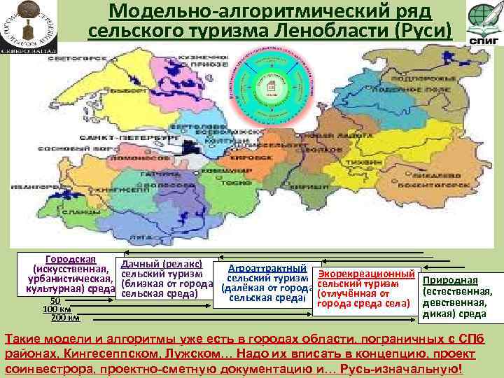 Модельно-алгоритмический ряд сельского туризма Ленобласти (Руси) Городская (искусственная, урбанистическая, культурная) среда 50 100 км