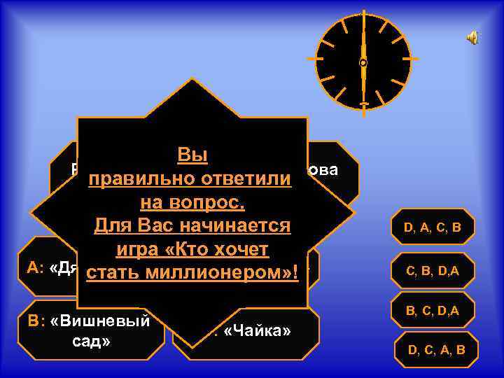 Вы Расположите пьесы А. П. Чехова Отборочный тур правильно ответили в порядке их создания.