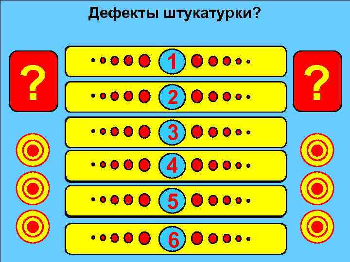 Дефекты штукатурки? ? Ржавчина 1 3 Высолы 2 7 Отслаивание 3 10 Царапины 4