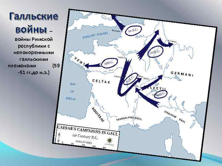 Галльские войны – войны Римской республики с непокоренными галльскими племенами (59 -51 гг. до