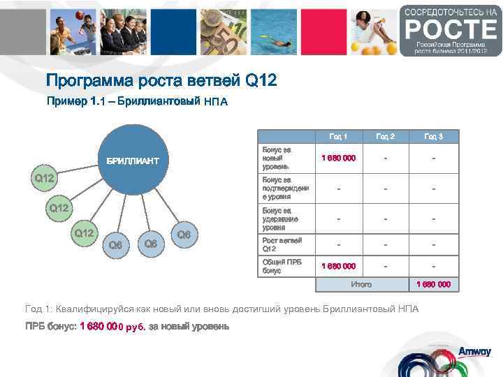 Программа роста ветвей Q 12 Пример 1. 1 – Бриллиантовый НПА Год 1 -