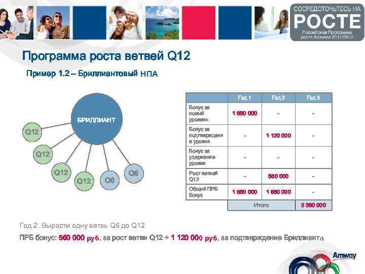 Программа роста ветвей Q 12 Пример 1. 2 – Бриллиантовый НПА Год 1 -