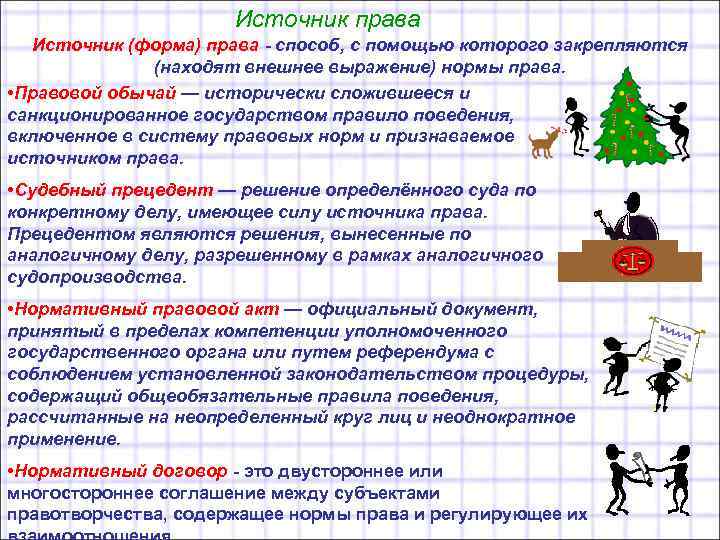 Источник права Источник (форма) права - способ, с помощью которого закрепляются (находят внешнее выражение)