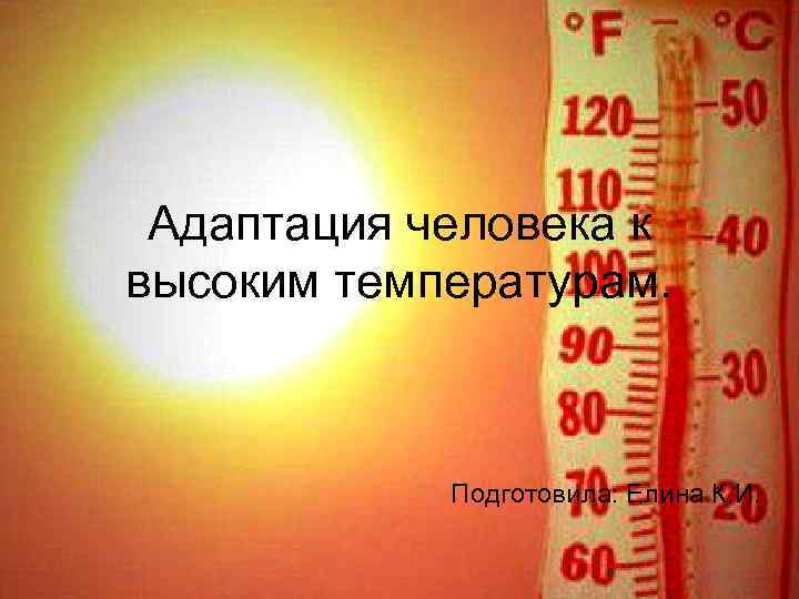 Адаптация человека к высоким температурам. Подготовила: Елина К. И. 