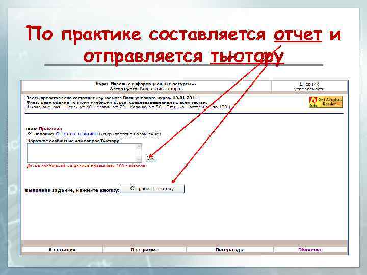 По практике составляется отчет и отправляется тьютору 