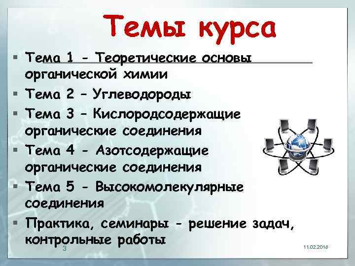 Темы курса § Тема 1 - Теоретические основы органической химии § Тема 2 –