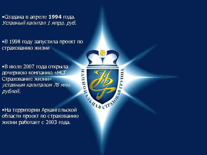  • Создана в апреле 1994 года. Уставный капитал 1 млрд. руб. • В