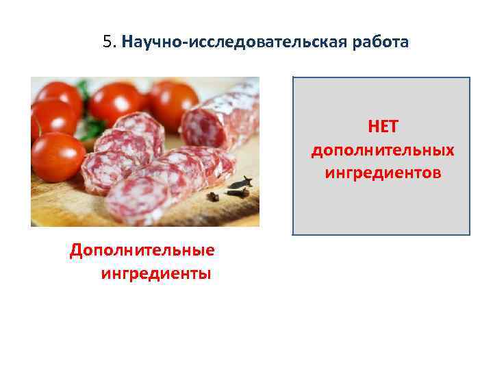 5. Научно-исследовательская работа НЕТ дополнительных ингредиентов Дополнительные ингредиенты 