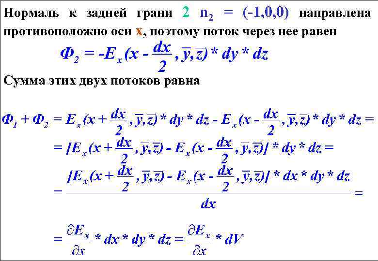 Нормаль к задней грани 2 n 2 = (-1, 0, 0) направлена противоположно оси