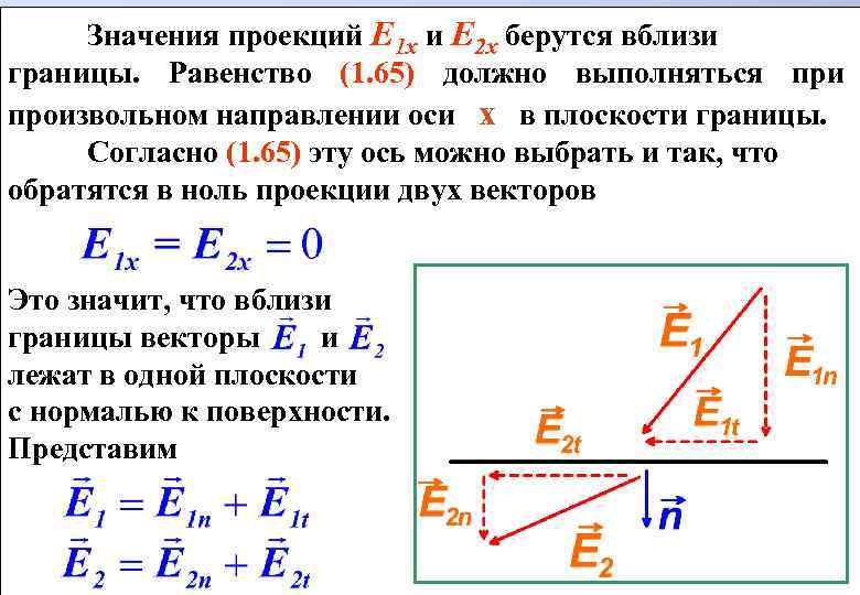 Значения проекций E 1 x и E 2 x берутся вблизи границы. Равенство (1.