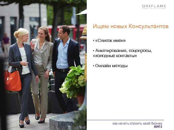 Ищем новых Консультантов • «Список имен» • Анкетирование, соцопросы, «холодные контакты» • Онлайн методы