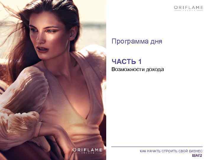 Программа дня ЧАСТЬ 1 Возможности дохода КАК НАЧАТЬ СТРОИТЬ СВОЙ БИЗНЕС ШАГ 2 