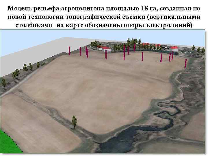 Модель рельефа агрополигона площадью 18 га, созданная по новой технологии топографической съемки (вертикальными столбиками