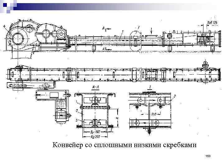 Конвейер со сплошными низкими скребками 163 