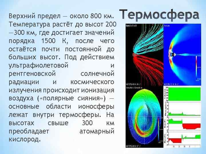 Верхний предел — около 800 км. Температура растёт до высот 200 — 300 км,