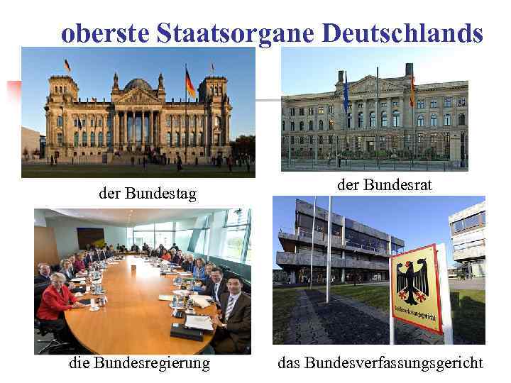 oberste Staatsorgane Deutschlands der Bundestag die Bundesregierung der Bundesrat das Bundesverfassungsgericht 