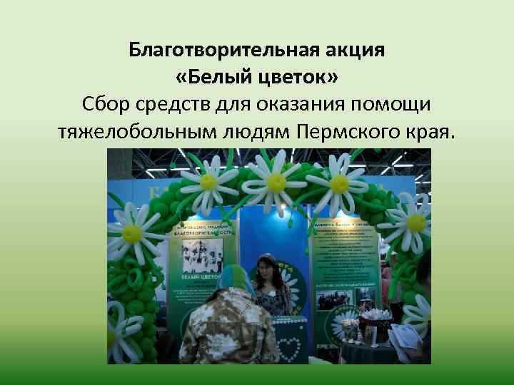 Благотворительная акция «Белый цветок» Сбор средств для оказания помощи тяжелобольным людям Пермского края. 