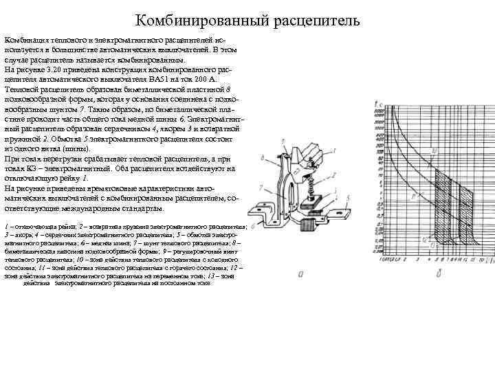 Комбинированный расцепитель Комбинация теплового и электромагнитного расцепителей ис пользуется в большинстве автоматических выключателей. В