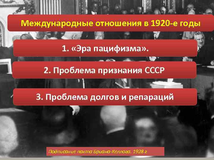 Международные отношения в 1920 -е годы 1. «Эра пацифизма» . 2. Проблема признания СССР