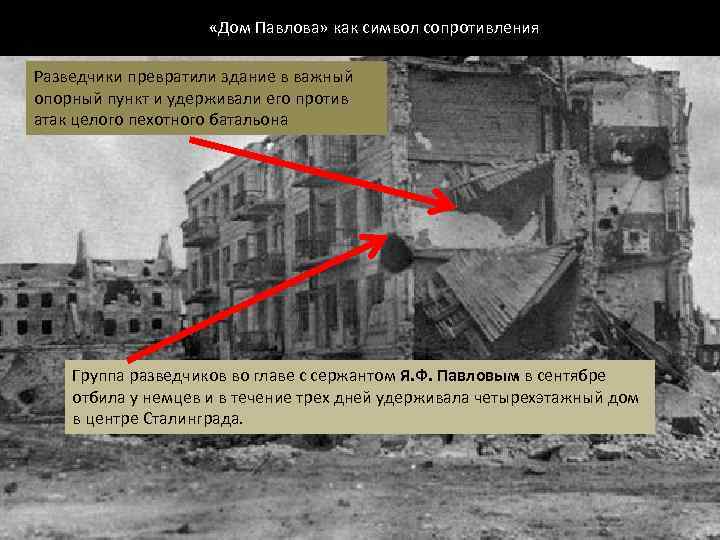 «Дом Павлова» как символ сопротивления Разведчики превратили здание в важный опорный пункт и