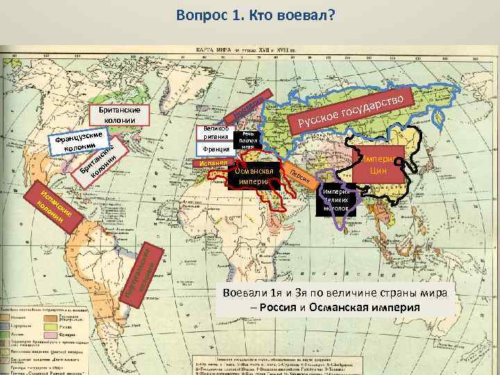 Вопрос 1. Кто воевал? Британские колонии ские Француз колонии кие нс и та ни