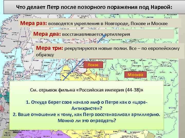 Что делает Петр после позорного поражения под Нарвой: Мера раз: возводятся укрепления в Новгороде,