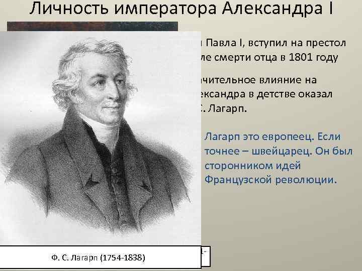 Личность императора Александра I Сын Павла I, вступил на престол после смерти отца в