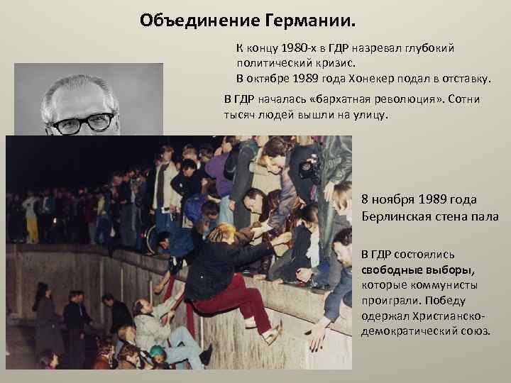 Гдр 1989 год. Бархатная революция в Германии 1989. Основные события бархатной революции в ГДР. Бархатная революция в ГДР объединение Германии. Мирное демократическое воссоединение Германии политический деятель.