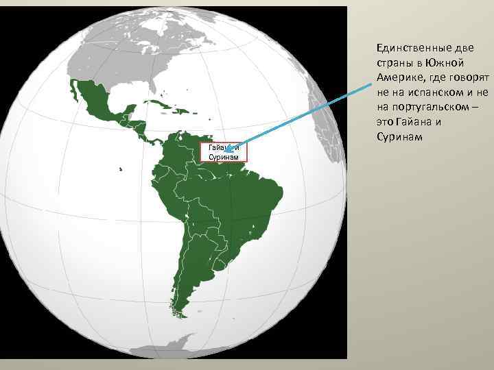 Гайана и Суринам Единственные две страны в Южной Америке, где говорят не на испанском