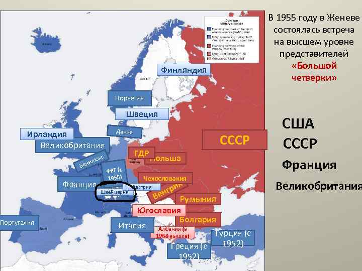 В 1955 году в Женеве состоялась встреча на высшем уровне представителей «Большой четверки» Финляндия