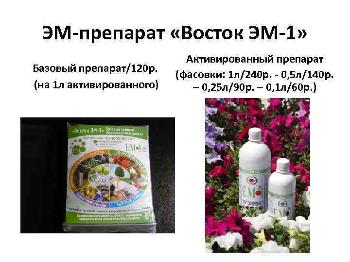 ЭМ-препарат «Восток ЭМ-1» Базовый препарат/120 р. (на 1 л активированного) Активированный препарат (фасовки: 1