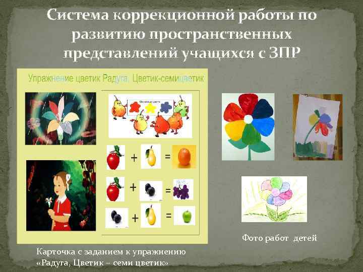 Система коррекционной работы по развитию пространственных представлений учащихся с ЗПР Фото работ детей Карточка