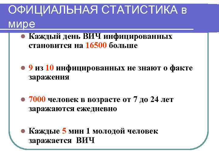 ОФИЦИАЛЬНАЯ СТАТИСТИКА в мире l Каждый день ВИЧ инфицированных становится на 16500 больше l