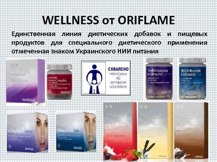 WELLNESS от ORIFLAME Единственная линия диетических добавок и пищевых продуктов для специального диетического применения