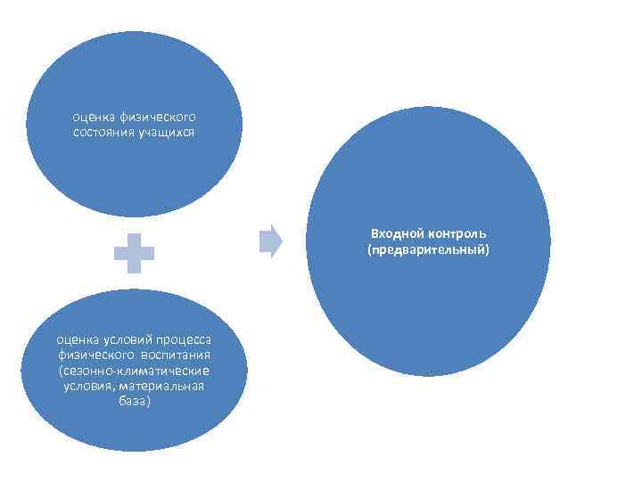 оценка физического состояния учащихся Входной контроль (предварительный) оценка условий процесса физического воспитания (сезонно климатические