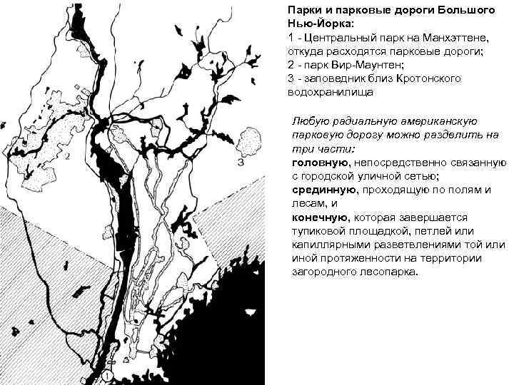 Парки и парковые дороги Большого Нью-Йорка: 1 - Центральный парк на Манхэттене, откуда расходятся