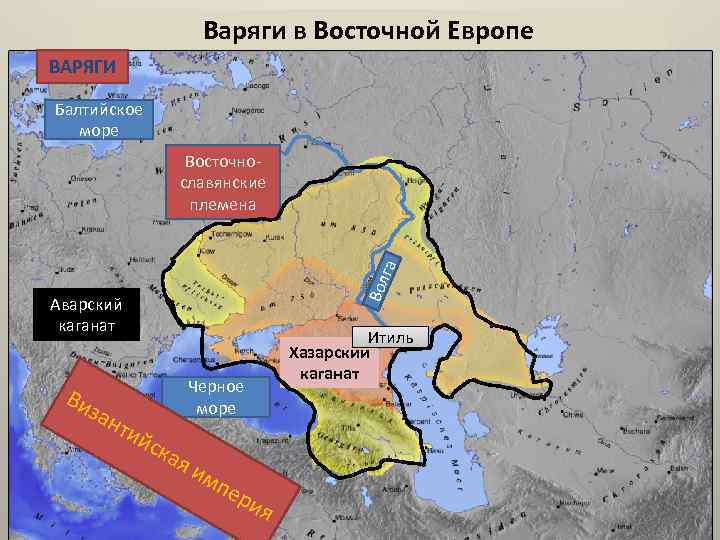 Варяги в Восточной Европе ВАРЯГИ Балтийское море Вол га Восточнославянские племена Аварский каганат Ви