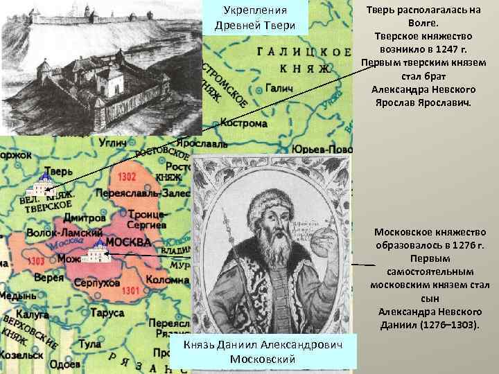 Укрепления Древней Твери Тверь располагалась на Волге. Тверское княжество возникло в 1247 г. Первым