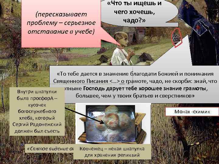 (пересказывает проблему – серьезное отставание в учебе) «Что ты ищешь и чего хочешь, чадо?