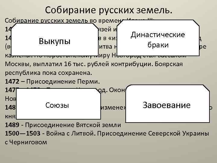 Собирание русских земель. Собирание русских земель во времена Ивана III: 1463 - Выкуп у