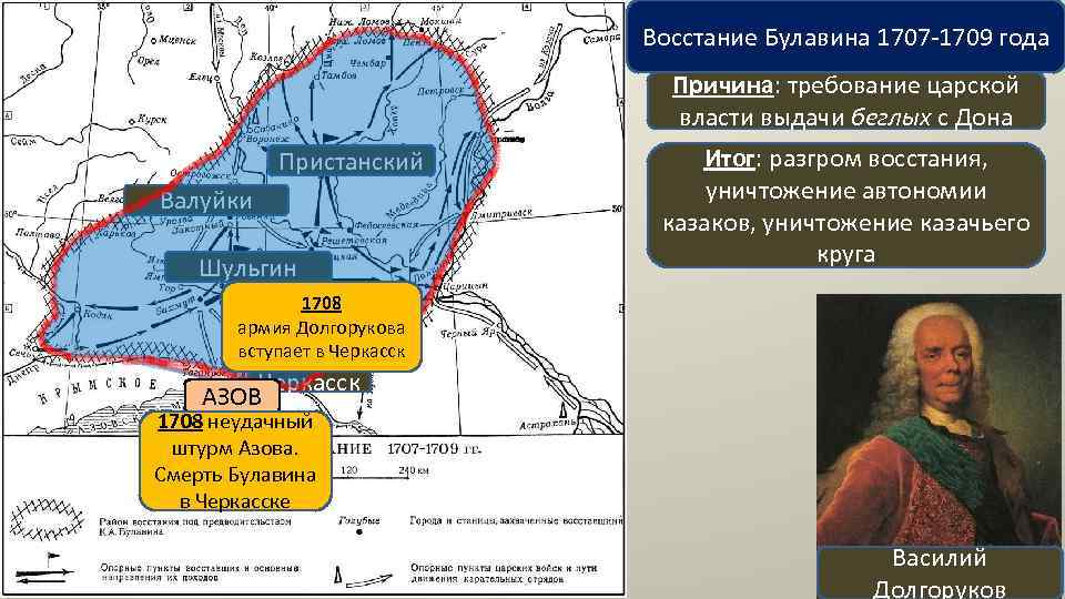 Восстание Булавина 1707 -1709 года Причина: требование царской власти выдачи беглых с Дона Пристанский