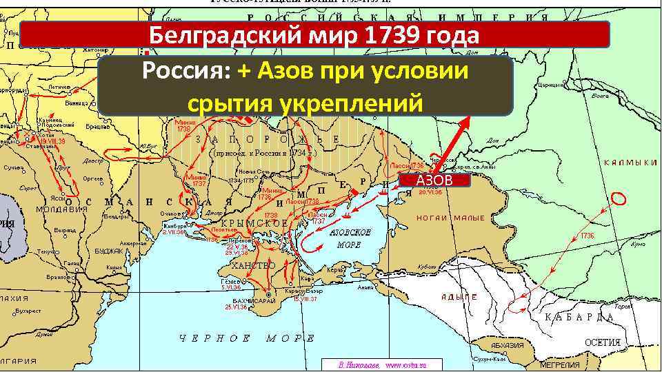 Белградский мир 1739 года Россия: + Азов при условии срытия укреплений АЗОВ 