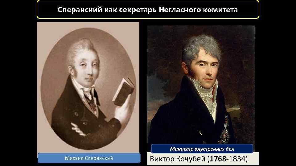 Сперанский как секретарь Негласного комитета Министр внутренних дел Михаил Сперанский 