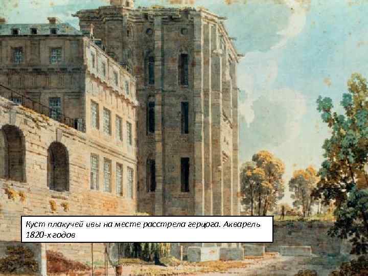 Куст плакучей ивы на месте расстрела герцога. Акварель 1820 -х годов 