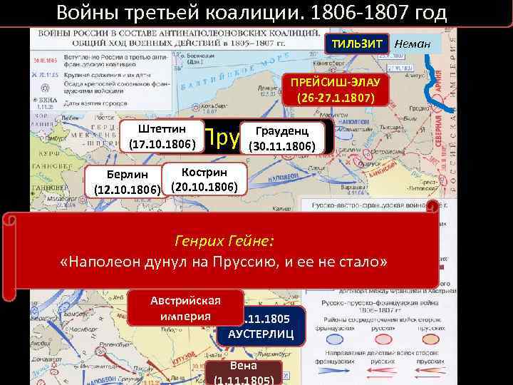 Войны третьей коалиции. 1806 -1807 год ТИЛЬЗИТ Неман ПРЕЙСИШ-ЭЛАУ (26 -27. 1. 1807) Штеттин