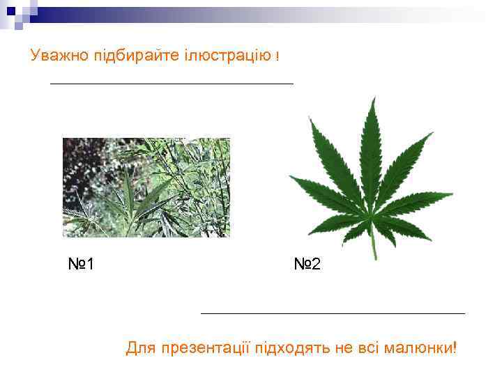 Уважно підбирайте ілюстрацію ! № 1 № 2 Для презентації підходять не всі малюнки!