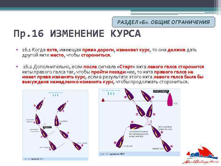 РАЗДЕЛ «Б» . ОБЩИЕ ОГРАНИЧЕНИЯ Пр. 16 ИЗМЕНЕНИЕ КУРСА • 16. 1 Когда яхта,