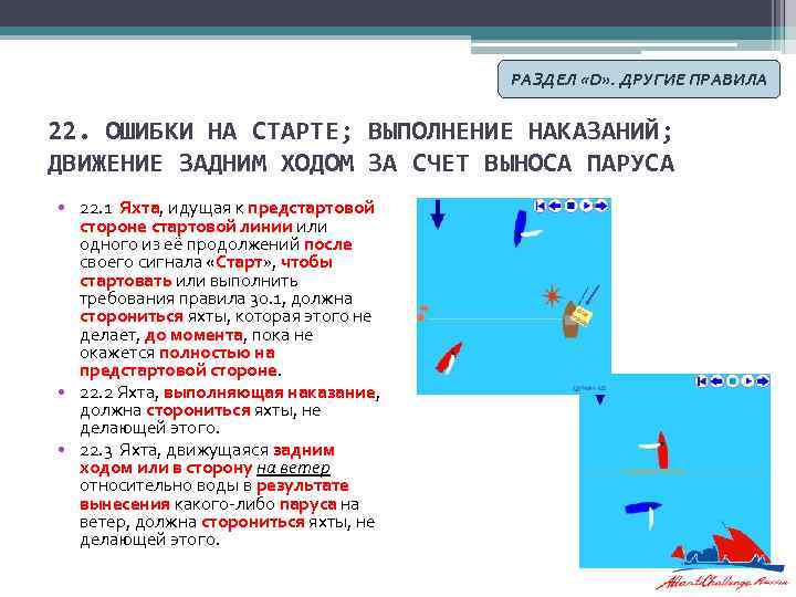 РАЗДЕЛ «D» . ДРУГИЕ ПРАВИЛА 22. ОШИБКИ НА СТАРТЕ; ВЫПОЛНЕНИЕ НАКАЗАНИЙ; ДВИЖЕНИЕ ЗАДНИМ ХОДОМ